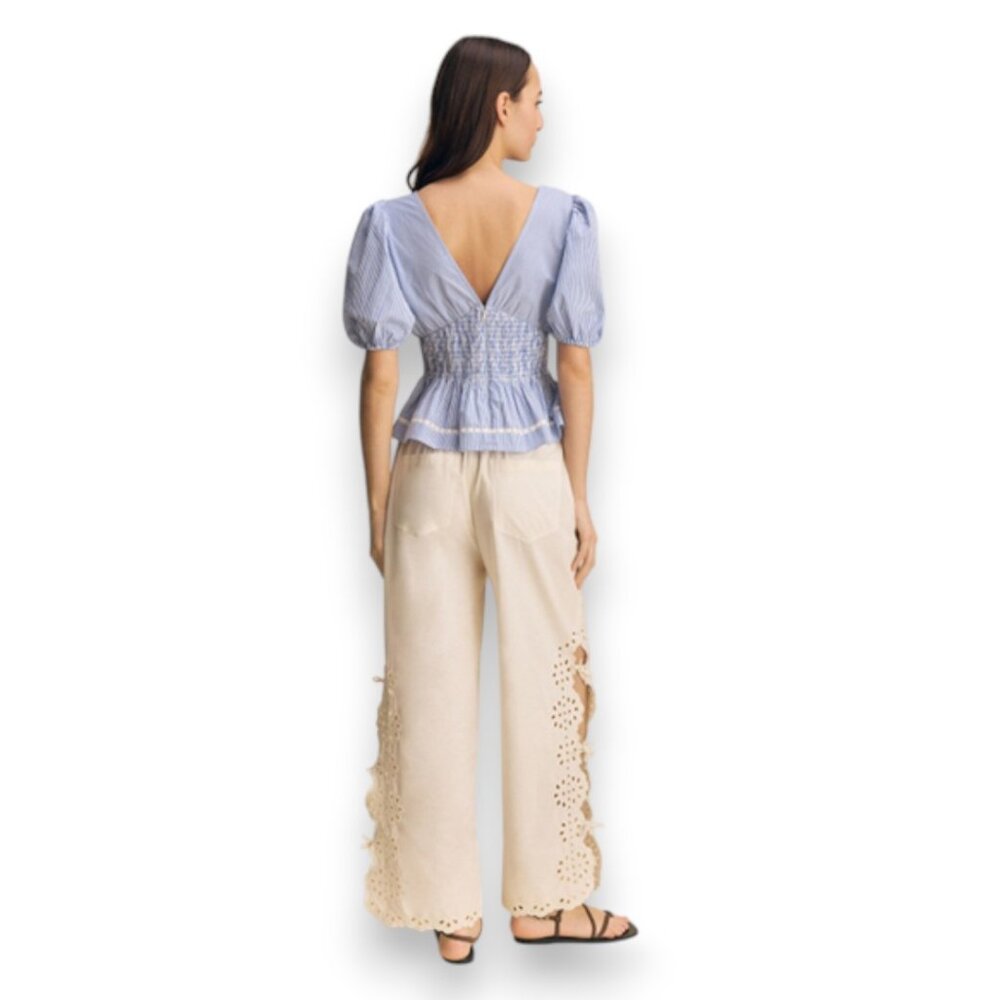 Sea NY Lace Trim Puff Sleeve Peplum | Size 8 - Picture 4 of 5
